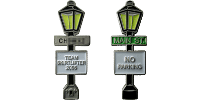 Team Skirtlifter lamp post geocoin